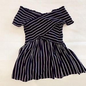Navy & White Striped Off The Shoulder Top